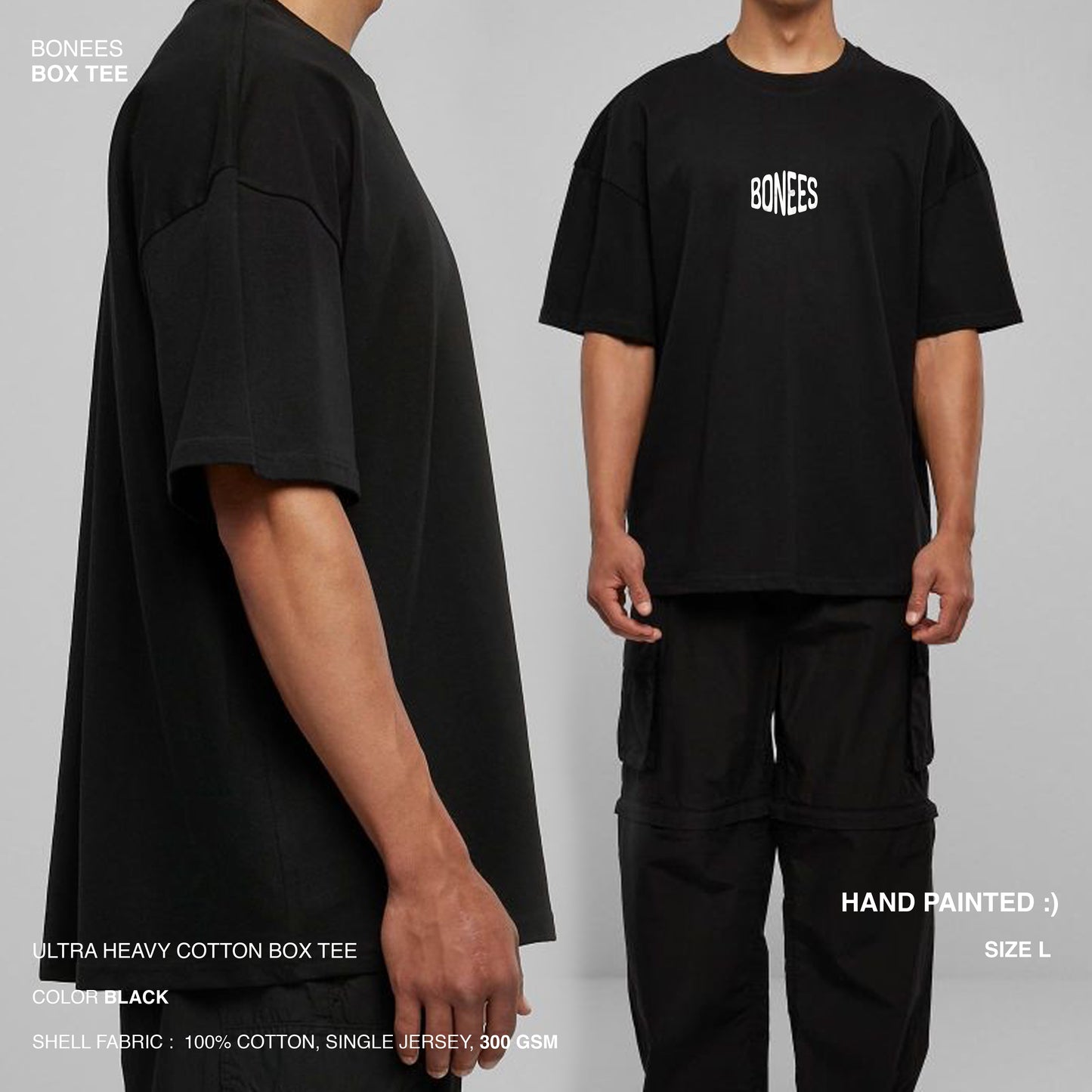 BONEES BOX TEEE - Black Ultra Heavy Cotton Box Tee